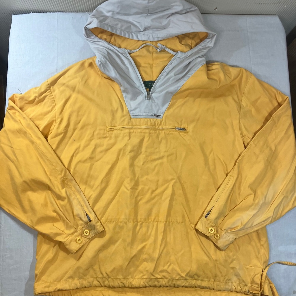 Vintage J.Crew Yellow Cotton Anorak Pullover Hooded Jacket Mens Medium Oar Tag